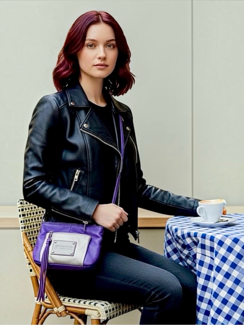 B. Makowsky Leather Crossbody Bag with Metallic Pockets